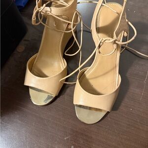 Aldo Tan Wedges with Gold Accents